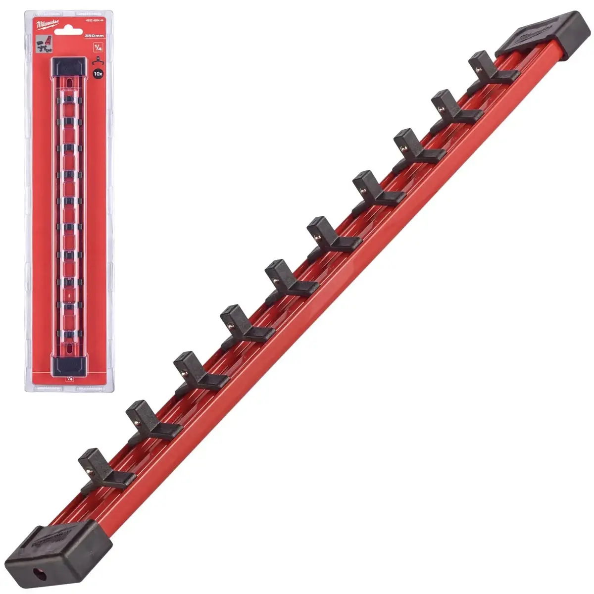 Milwaukee Impact Socket Rail 1/4" Drive 350Mm With 10 Clips 1