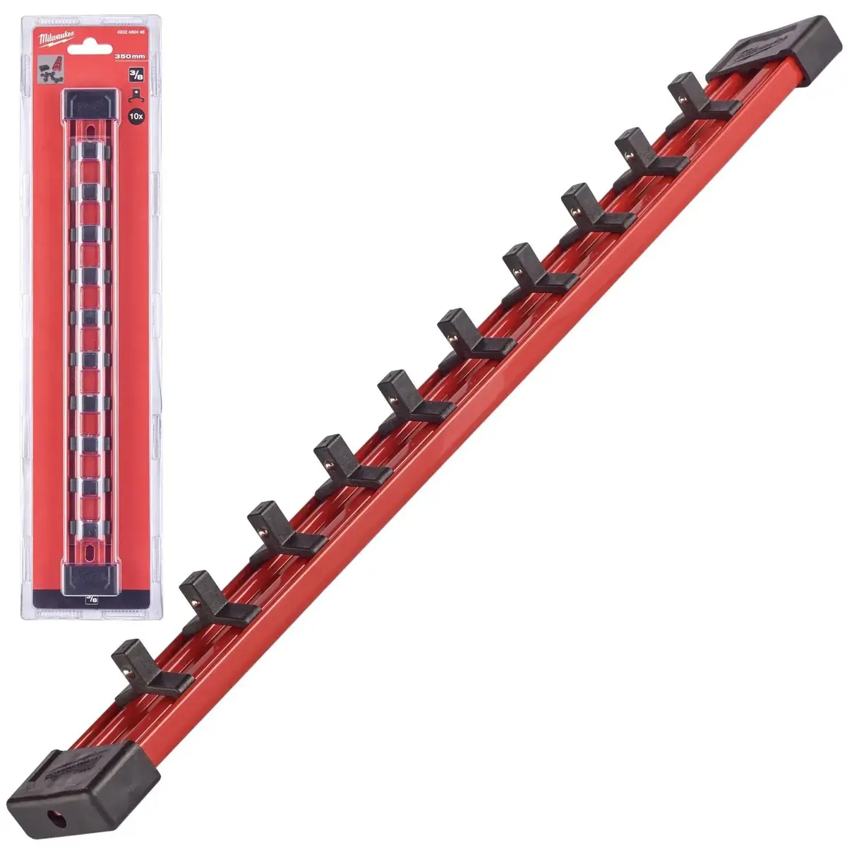 Milwaukee Impact Socket Rail 3/8" Drive 350Mm With 10 Clips 1