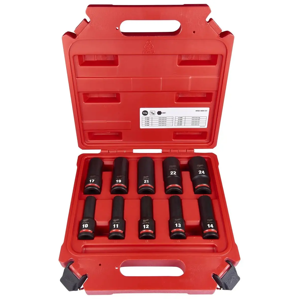Milwaukee Impact Socket Set Deep 1/2" Drive 10 Piece 10-24Mm Shockwave Impact Duty 1