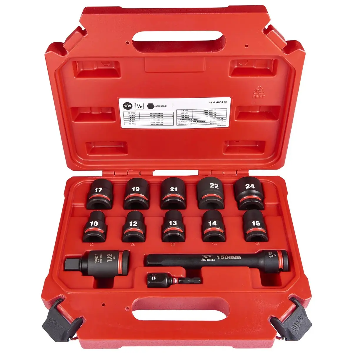 Milwaukee Impact Socket Set Standard 1/2" Drive 13 Piece 10-24Mm Shockwave Impact Duty 1
