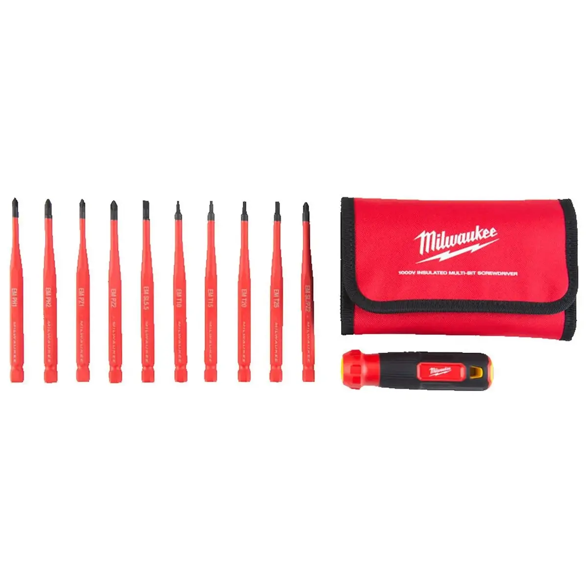 Milwaukee Insulated 10 In 1 Multi Shank Screwdriver Set Vde Phillips Pozi Torx Slotted Slim Shank 1