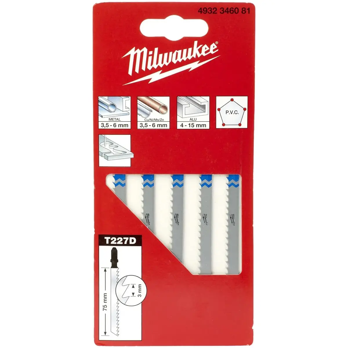 Milwaukee Jigsaw Blades Metal Curve Cutting Blade 75Mm X 3Mm T227d 5 Pieces 1