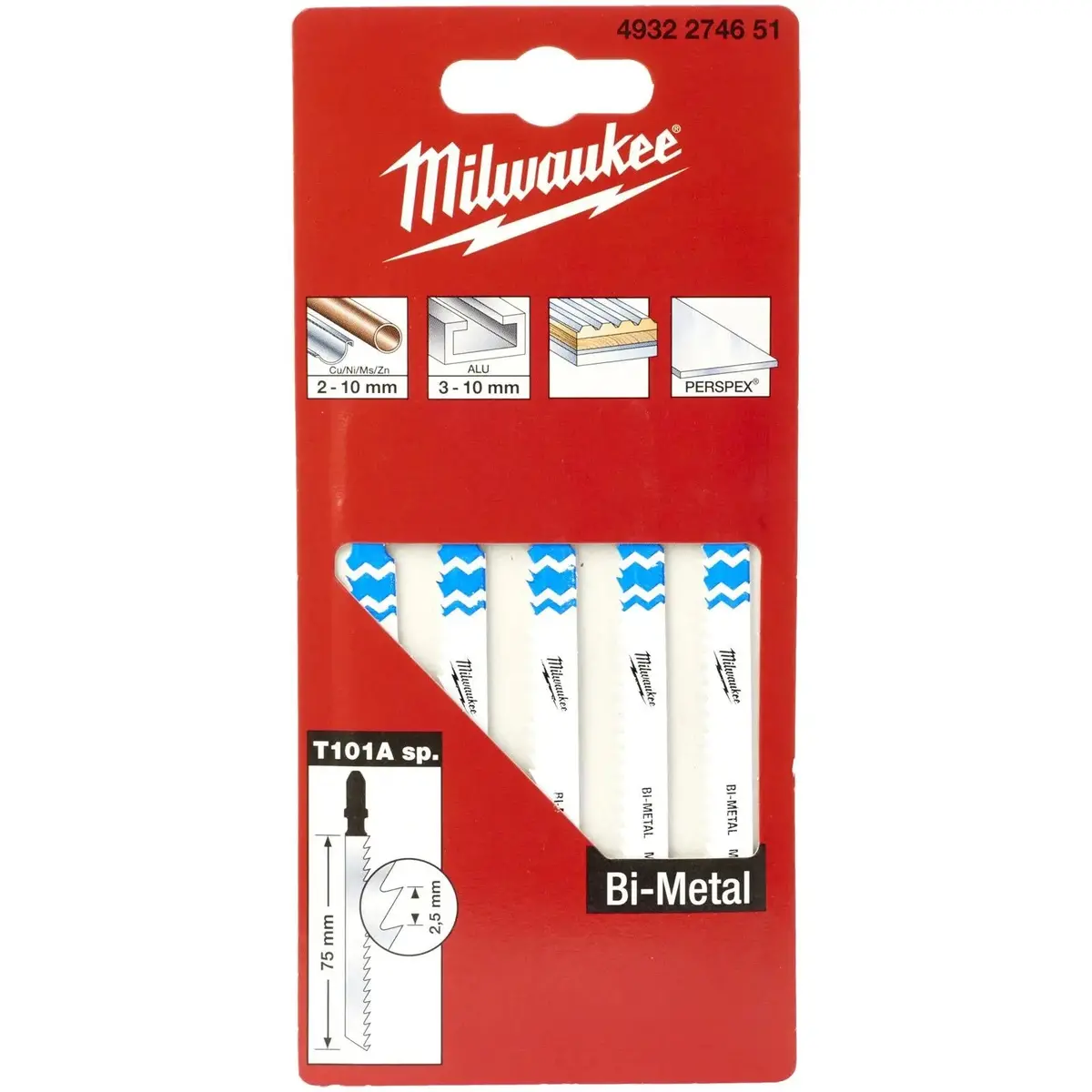 Milwaukee Jigsaw Blades Metal Traditional Blade Bi-Metal 75Mm X 2.5Mm T101a Sp 5 Pieces 1