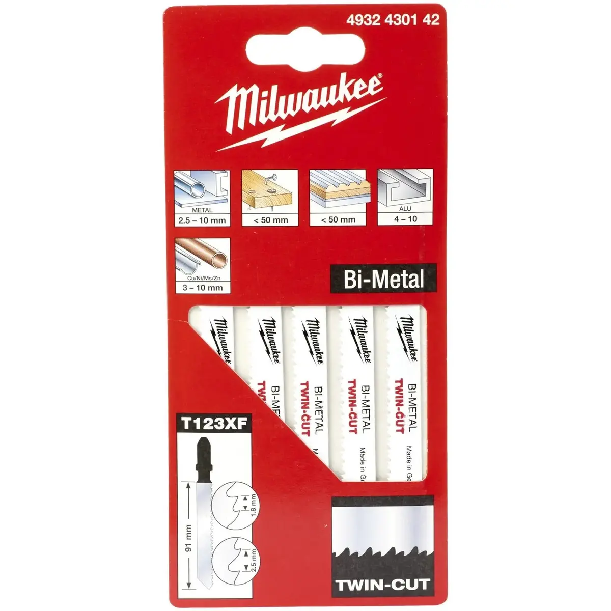 Milwaukee Jigsaw Blades Metal Universal Application Blade 91Mm X 2.5/1.8Mm 5 Pieces 1
