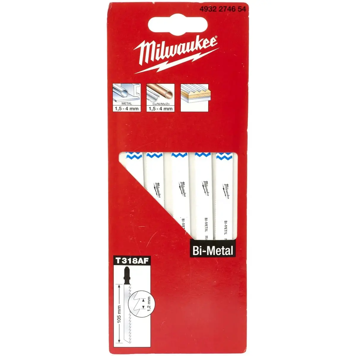Milwaukee Jigsaw Blades Metal Universal Application Blade Bi-Metal 105Mm X 1.2Mm T318af 5 Pieces 1