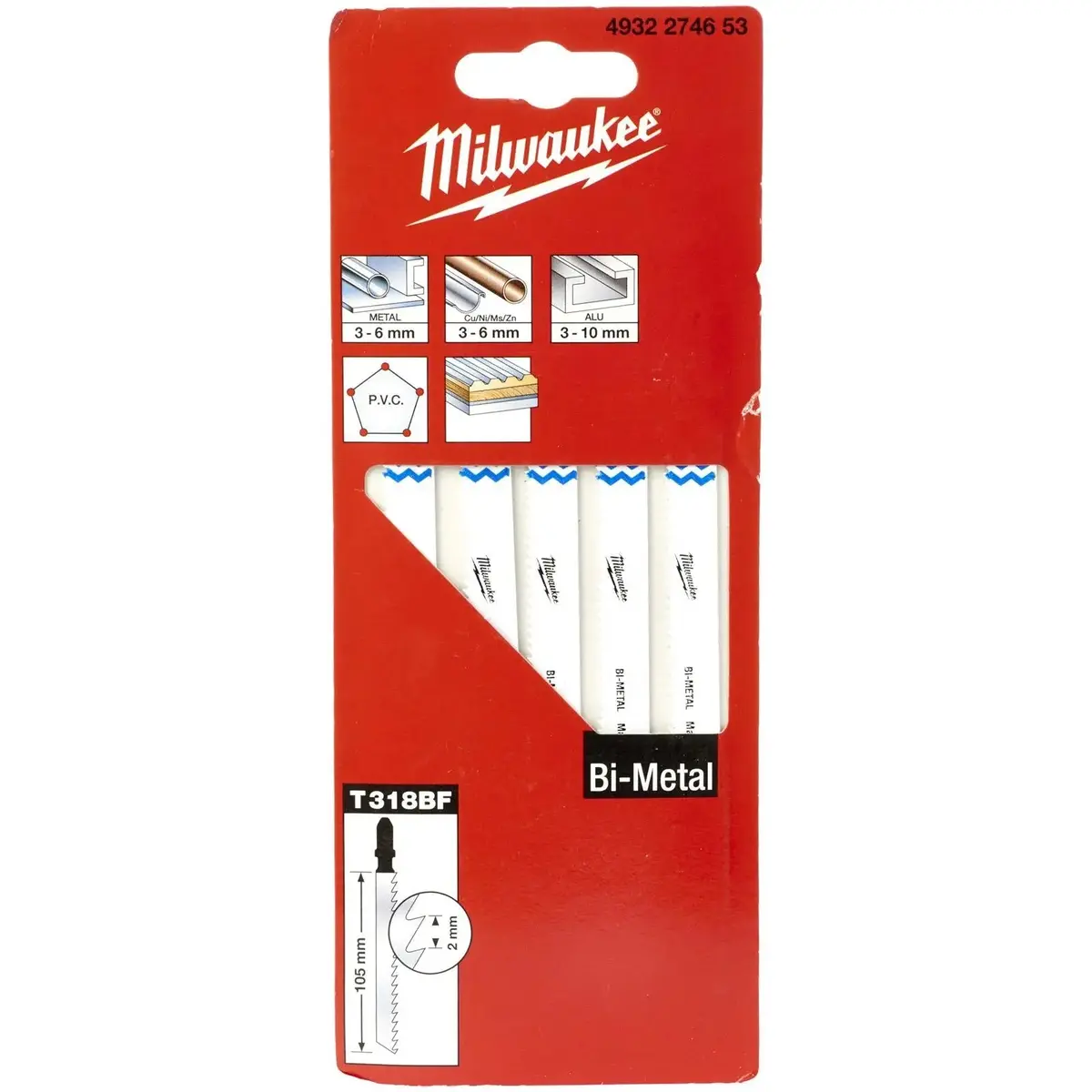 Milwaukee Jigsaw Blades Metal Universal Application Blade Bi-Metal 105Mm X 2.0Mm T318bf 5 Pieces 1