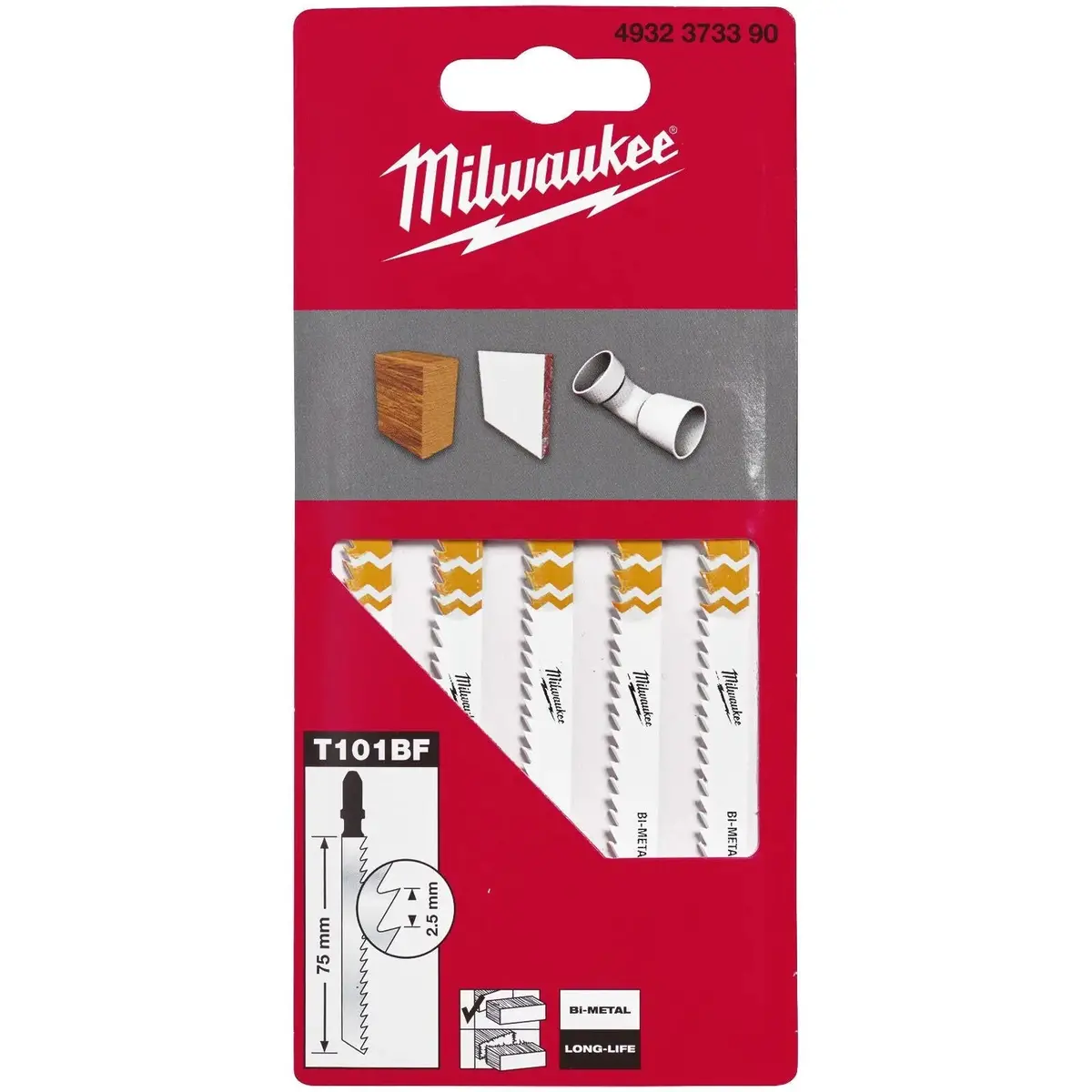 Milwaukee Jigsaw Blades Wood Plastic Clean Splinter Free Cutting Blade Bi-Metal 75Mm X 2.5Mm T101bf 5 Pieces 1