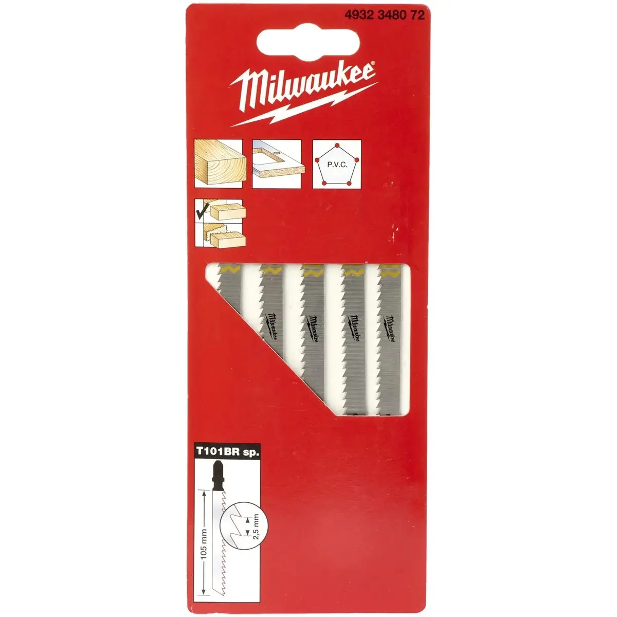 Milwaukee Jigsaw Blades Wood Plastic Kitchen Wortops Laminated Chipboard 105Mm X 2.5Mm T101br Sp 5 Pieces 1