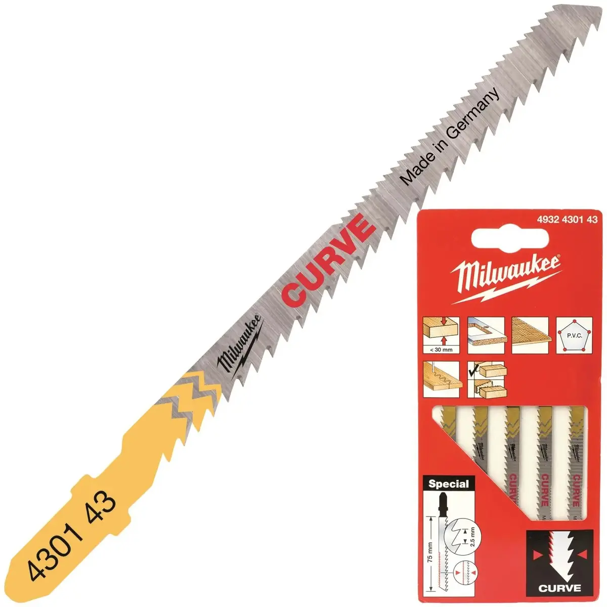 Milwaukee Jigsaw Blades Wood And Plastic 5 Pack Curved Cutting Blade 75Mm X 2.5Mm 1