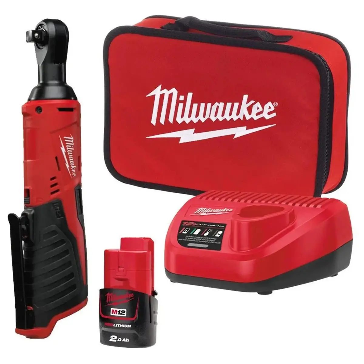 Milwaukee M12 12V 3/8" Drive Cordless Sub Compact Ratchet 2Ah Battery + Charger M12ir-201B 3/8 1