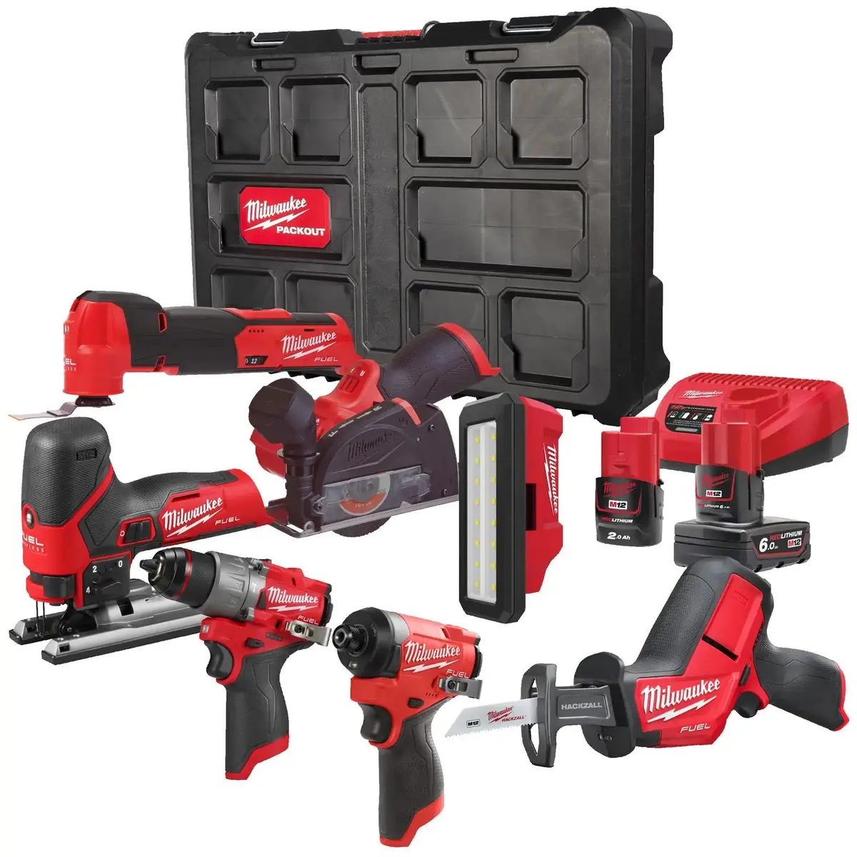 Milwaukee M12 12V Fuel Powerpack Cordless Kit 7 Piece Set 2 X Batteries + Charger M12fpp7b2-622P 1
