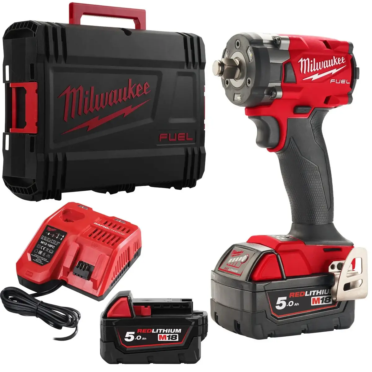Milwaukee M18 Fuel 18V 3/8" Drive Cordless Compact Impact Wrench Friction Ring 2 X 5Ah Battery + Charger M18fiw2f38-502X 1