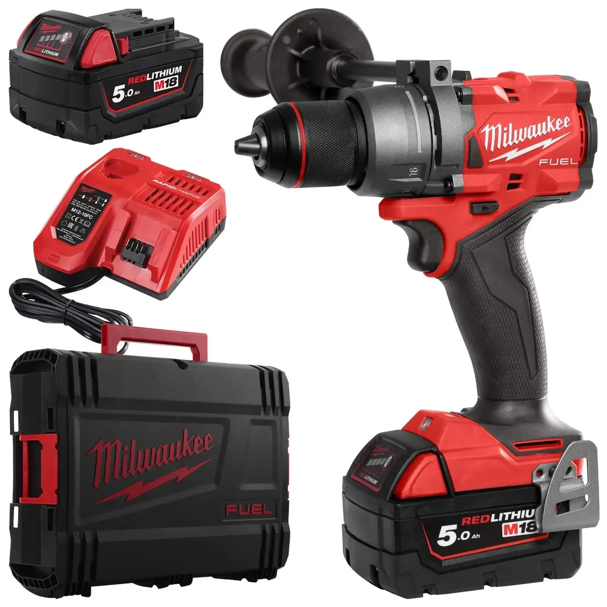 Milwaukee M18 Fuel 18V Percussion Cordless Combi Drill 2 X 5Ah Batteries And Charger M18fpd3-502X 1