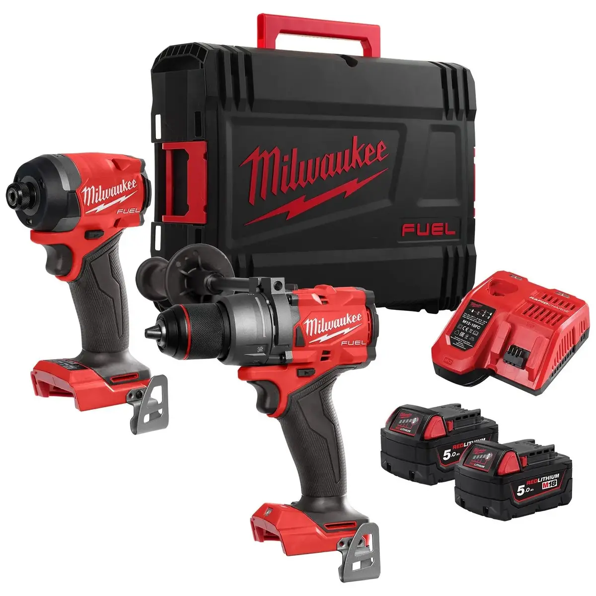 Milwaukee M18 Fuel Powerpack Kit 18V Cordless Combi Drill + Impact Driver 2 X 5Ah Batteries + Charger M18fpp2a3-502X 1