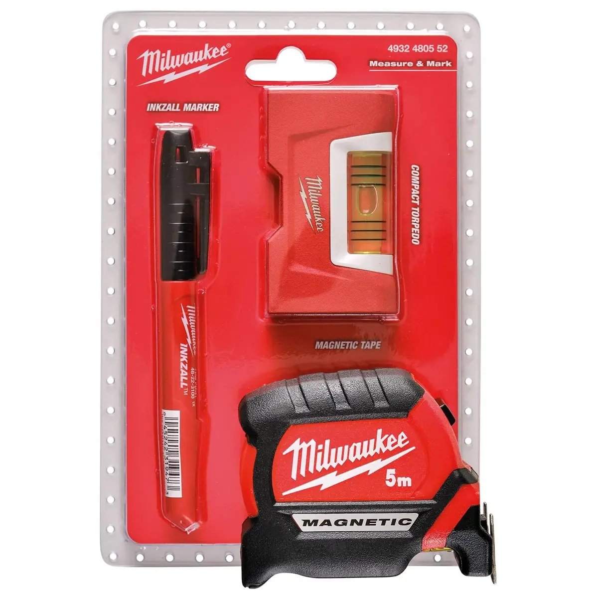Milwaukee Measure And Marking Set 3 Piece 5M Tape Measure Spirit Level Marker Pen 1