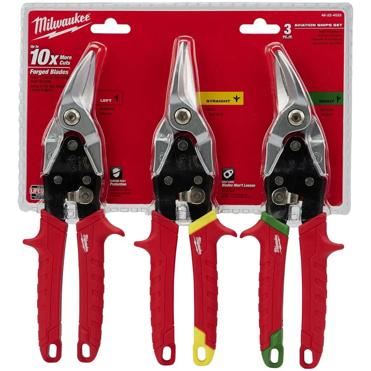 Milwaukee Metal Aviation Snips Set 3 Piece Left Right Straight Cut 260Mm 1