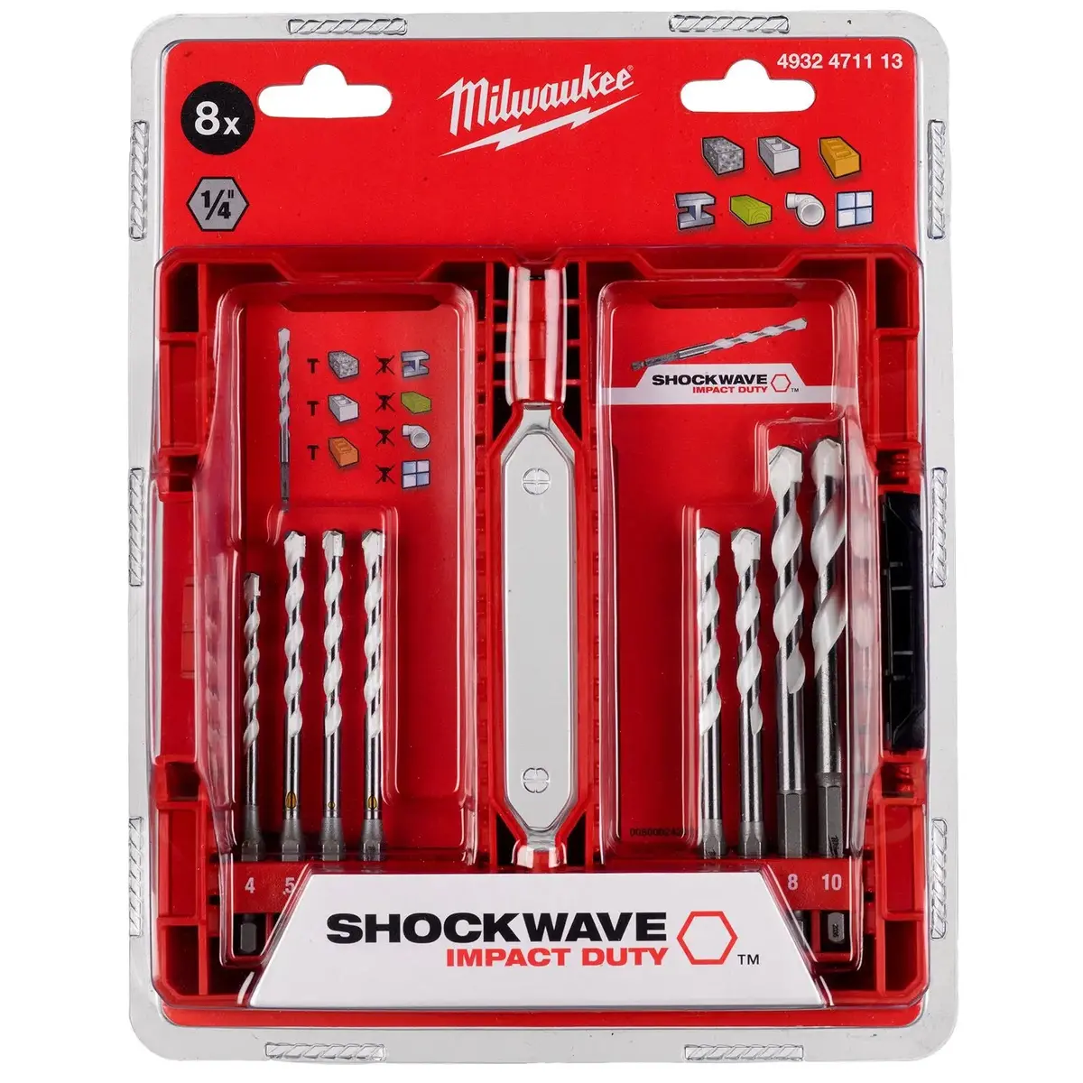Milwaukee Multi Material Drill Bit Set Shockwave Impact Duty 8 Piece 4-10Mm 1