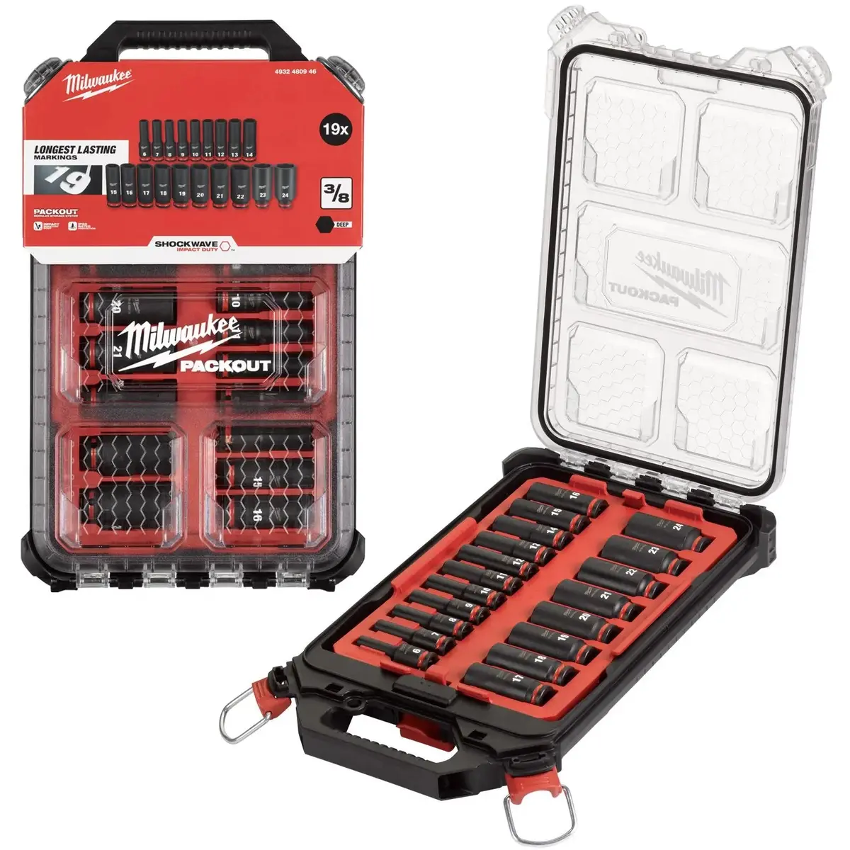 Milwaukee Packout Impact Socket Set 19 Piece 3/8" Drive Deep 6-24Mm Shockwave 1
