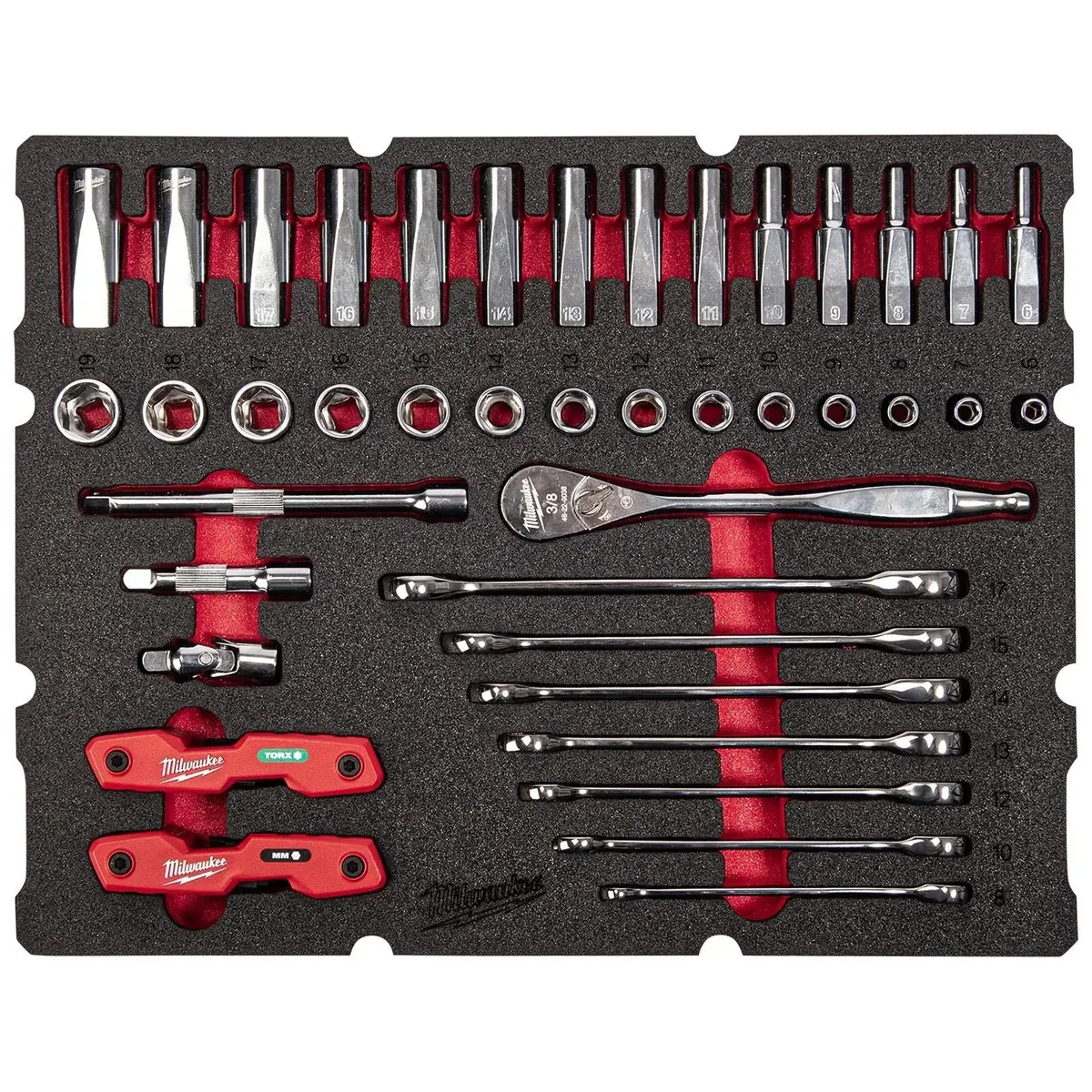 Milwaukee Packout Drawer 3/8" Drive Ratchet And Ratcheting Combi Spanner Foam Insert Set 55Pc 1