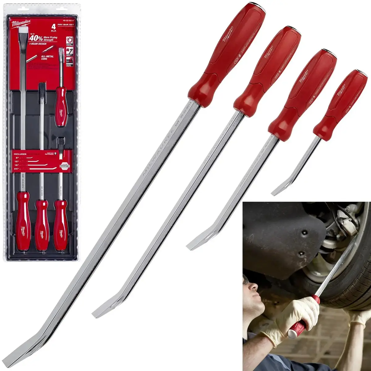 Milwaukee Pry Bar Set 4 Piece 200Mm-600Mm Hammer-Ready Strike Cap Tri-Lobe 1