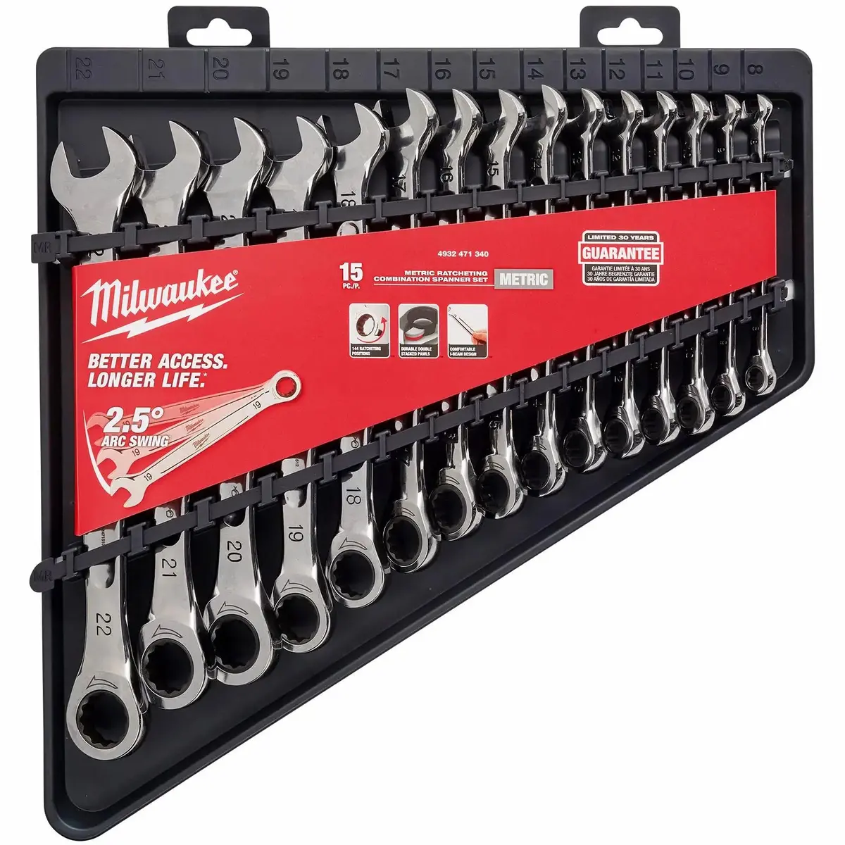 Milwaukee Ratchet Combination Spanner Set Fixed Head 15 Piece 8-22Mm 1