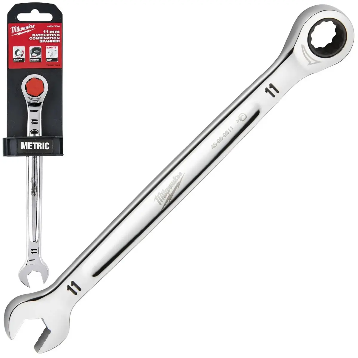 Milwaukee Ratchet Combination Spanners Max Bite Fixed Head Open End Ring - Choose Size 6