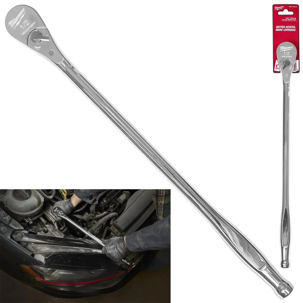 Milwaukee Ratchet Handle Socket Wrench Long 1/2" Drive 457Mm 18 Inch 90 Tooth 1