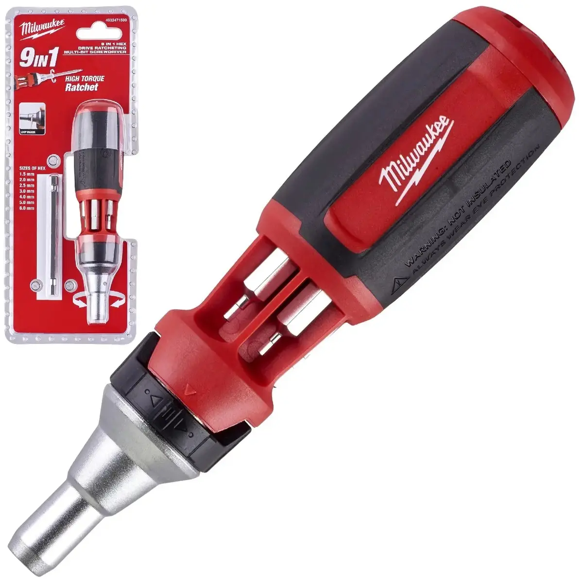 Milwaukee Ratchet Screwdriver 9 In 1 Multi Bit Hex 1.5-6Mm 1