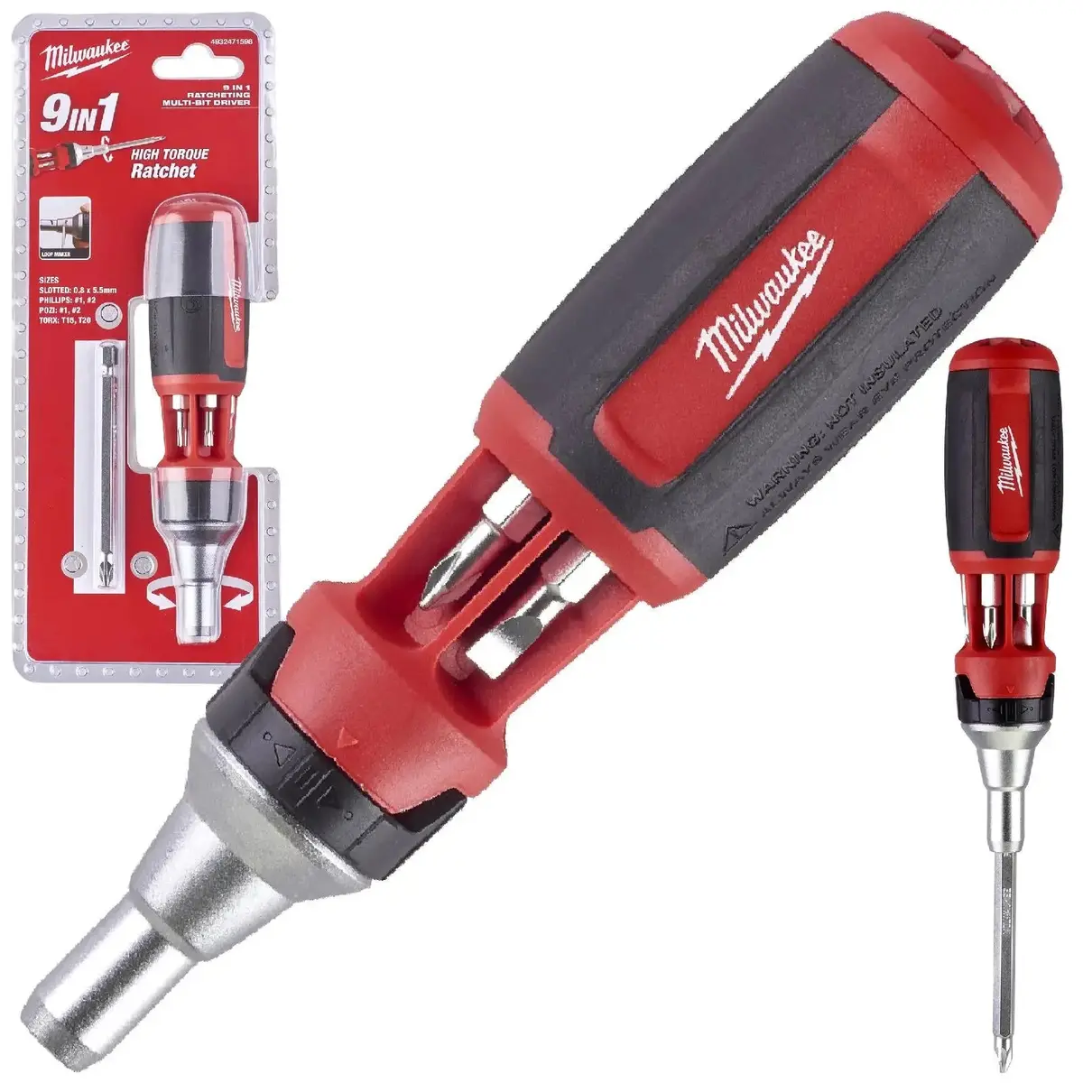 Milwaukee Ratchet Screwdriver 9 In 1 Universal Phillips Pozi Torx Slotted 1