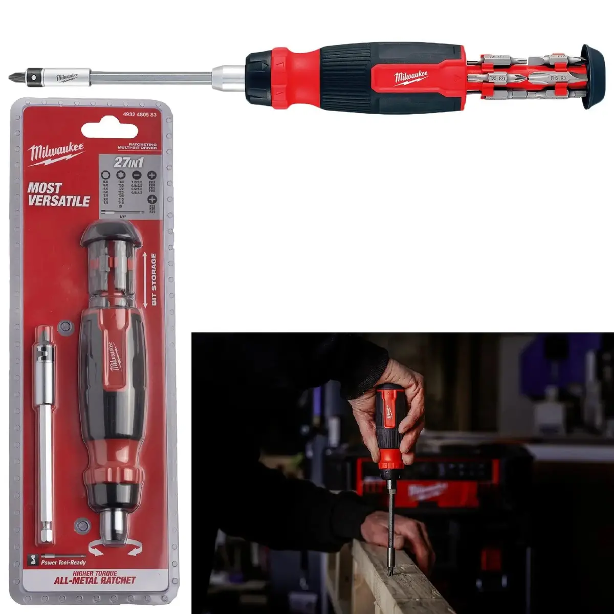 Milwaukee Ratchet Screwdriver Set 27 In 1 Multi Bit Pozi Phillips Torx Slotted Hex 1