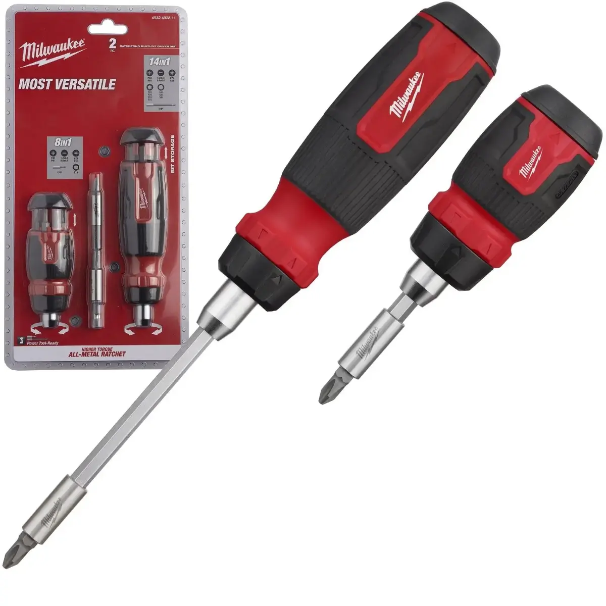 Milwaukee Ratchet Screwdriver Set Kit 2 Piece Compact 8 In 1 And Standard 14 In 1 1