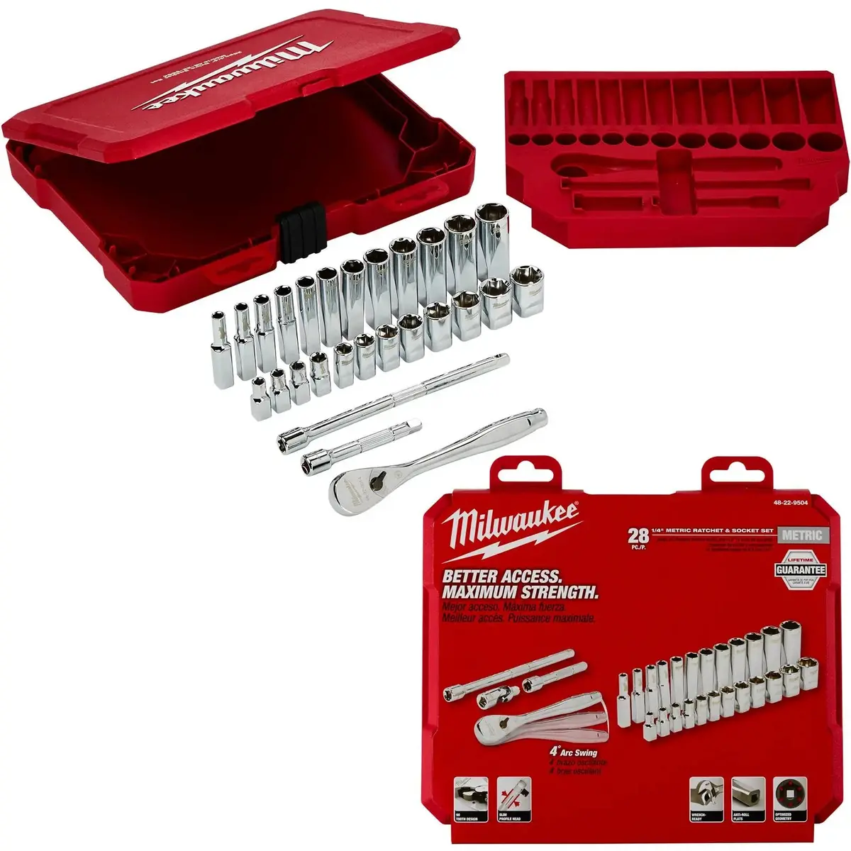 Milwaukee Ratchet Socket Set 1/4" Drive 28 Piece Metric 5-15Mm 1