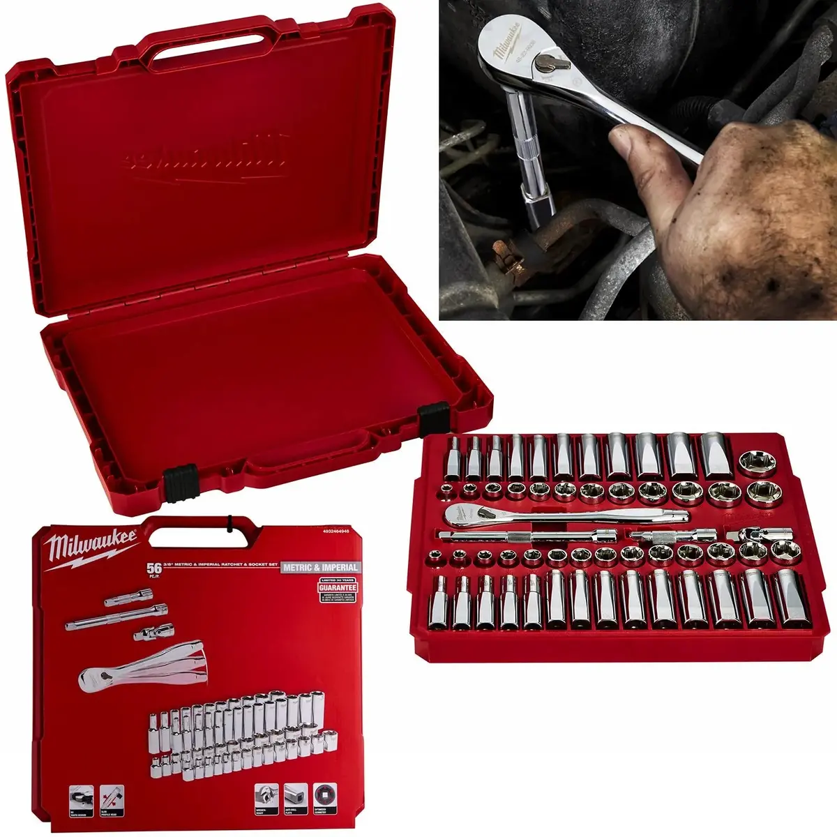 Milwaukee Ratchet Socket Set 3/8" Drive 56 Piece Metric Imperial 1