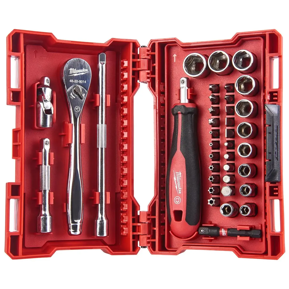 Milwaukee Ratchet Wrench Driver And Socket Set 1/4" In Case 90 Tooth Handle 1