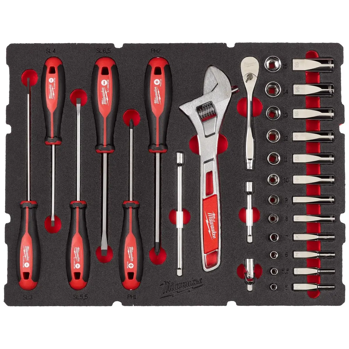 Milwaukee Ratchet And Socket 1/4" Drive Screwdriver Wrench Set Packout Drawer Foam Insert 35 Piece 1