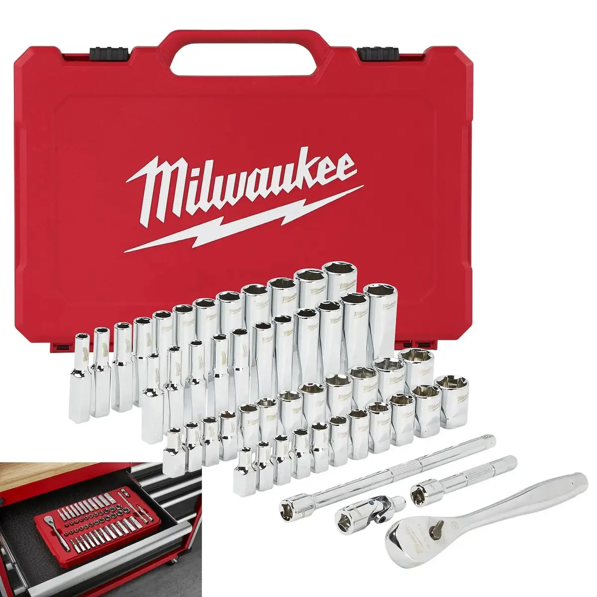 Milwaukee Ratchet And Socket Set 1/4" Drive 50 Piece Metric And Imperial 1