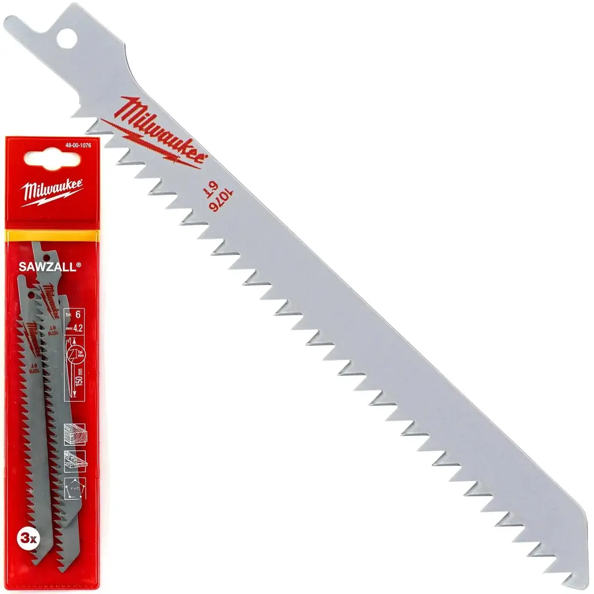 Milwaukee Reciprocating Saw Blade Sawzall 150Mm 6 Tpi 3 Pack Wood Plastic S744d 1