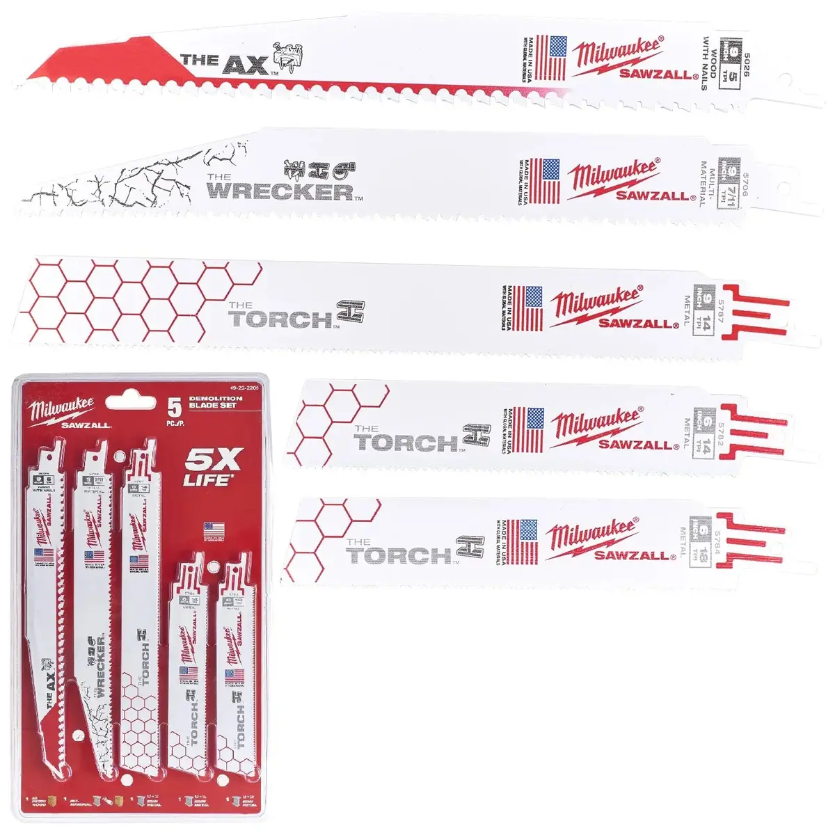 Milwaukee Reciprocating Saw Blade Set Sawzall 5 Pack 150Mm And 230Mm 1