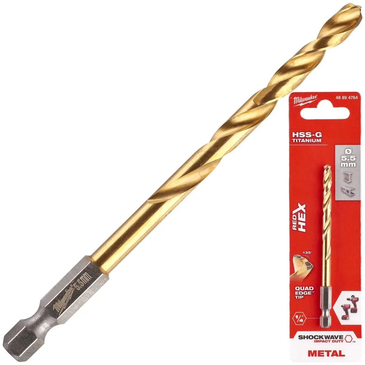 Milwaukee Red Hex Metal Drill Bits Hss Shockwave Impact Duty 1/4" Hex Shank 12
