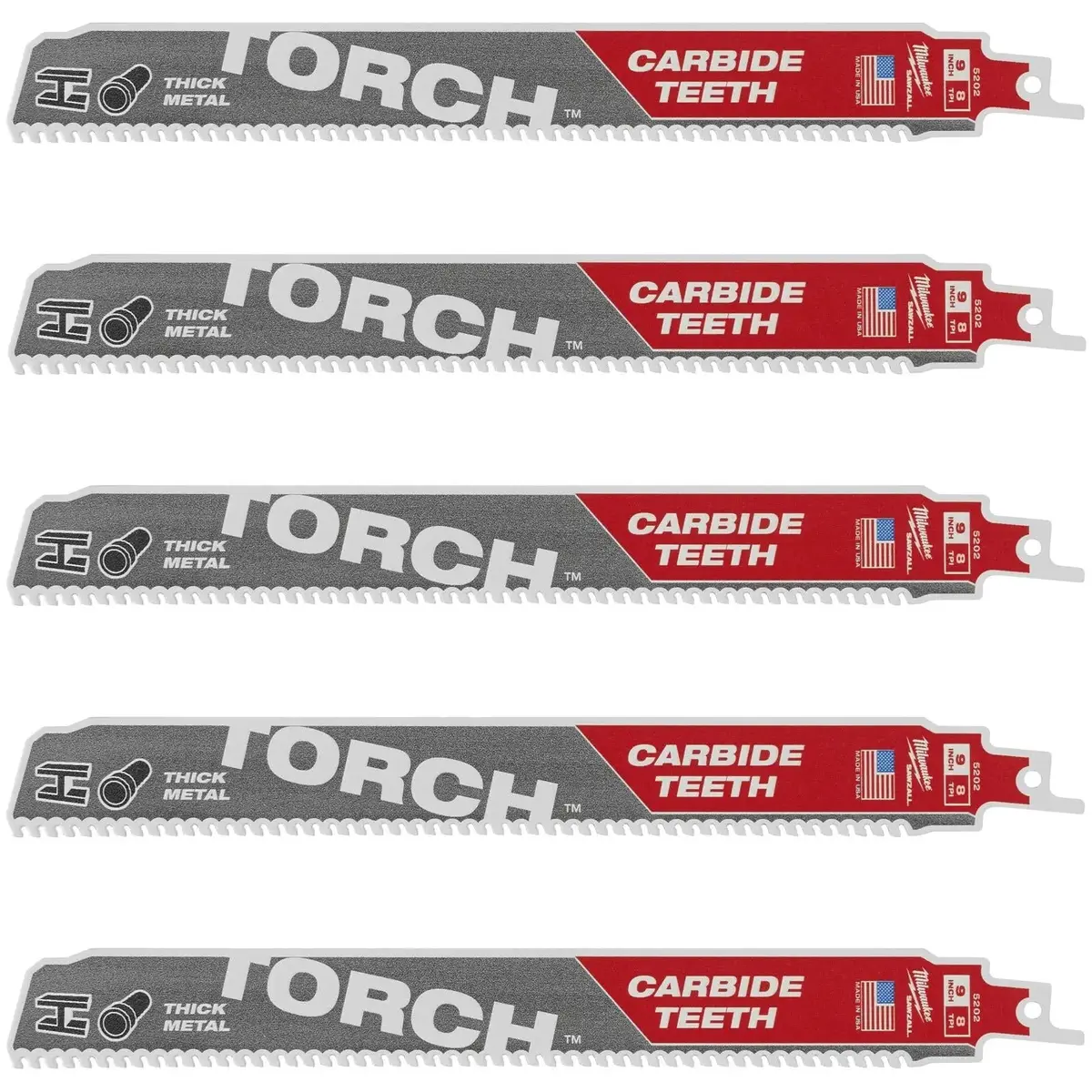 Milwaukee Sawzall Metal Heavy Duty Tct Torch Reciprocating Saw Blade 230Mm 8 Tpi 5 Piece 1
