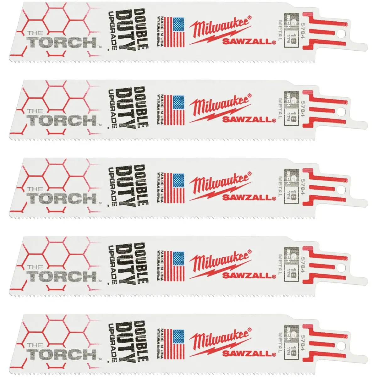 Milwaukee Sawzall Metal Heavy Duty Torch Demolition Reciprocating Saw Blades 150Mm 18 Tpi 5 Piece 1