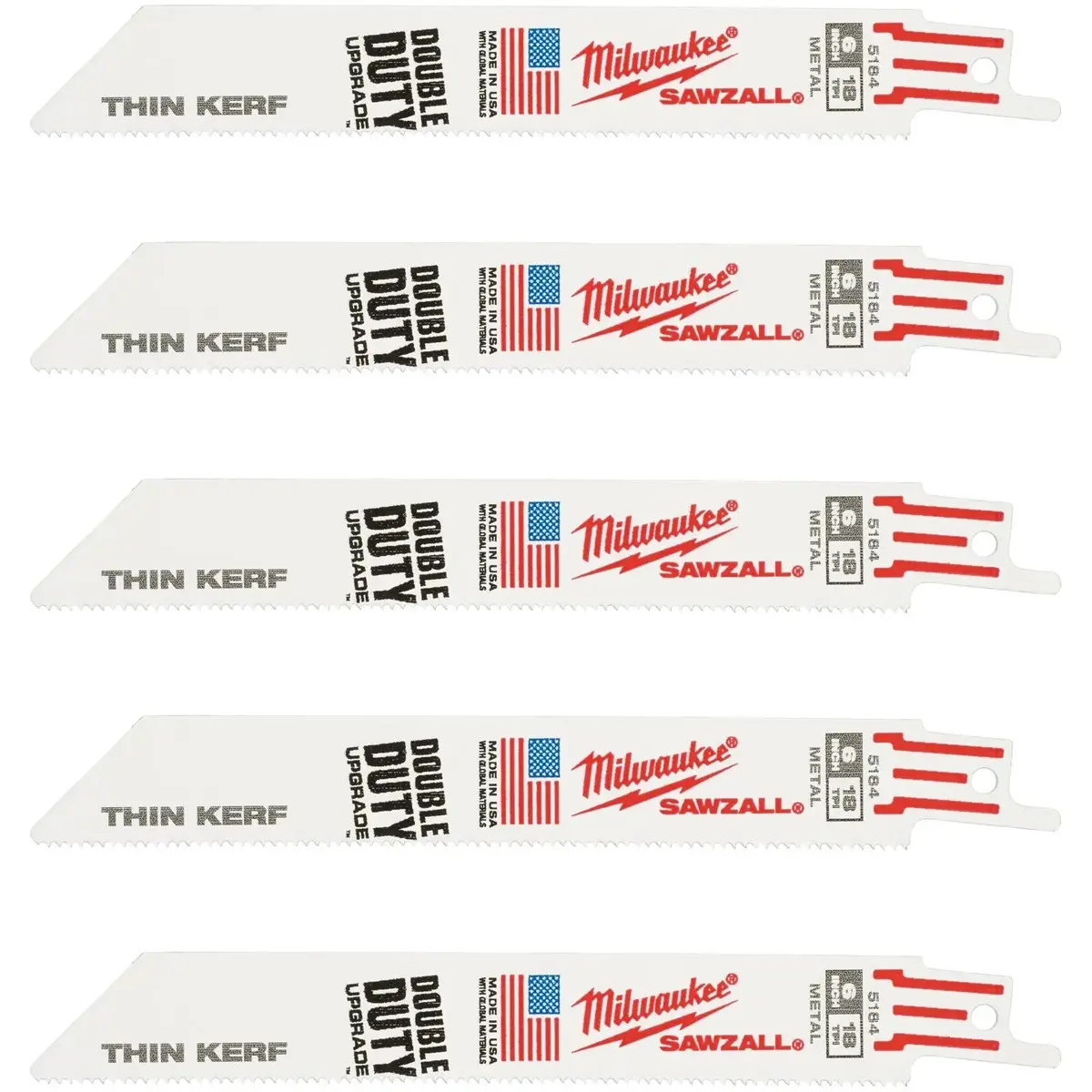 Milwaukee Sawzall Metal Thin Kerf Reciprocating Saw Blades 150Mm 18 Tpi 5 Piece 1