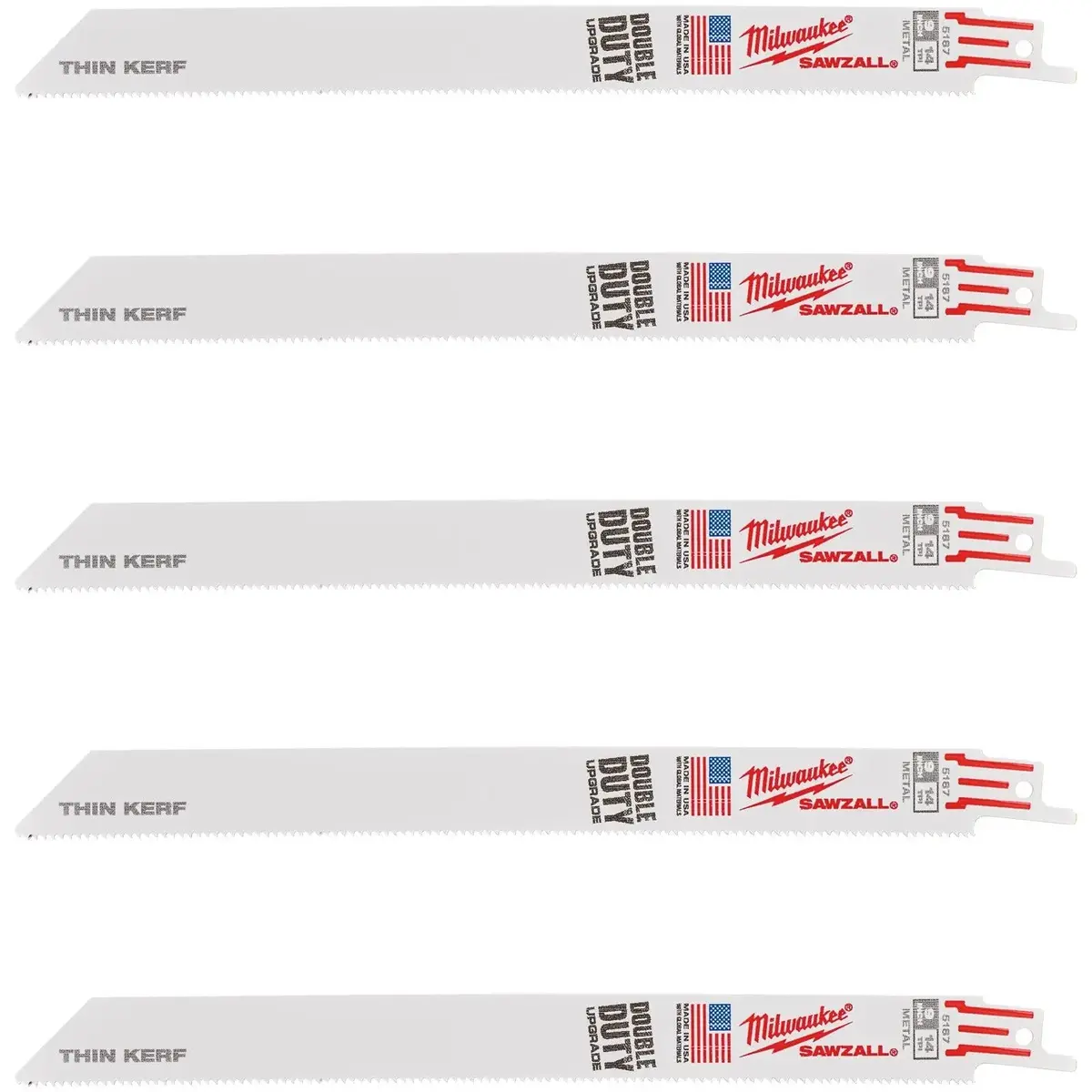 Milwaukee Sawzall Metal Thin Kerf Reciprocating Saw Blades 230Mm 14 Tpi 5 Piece 1