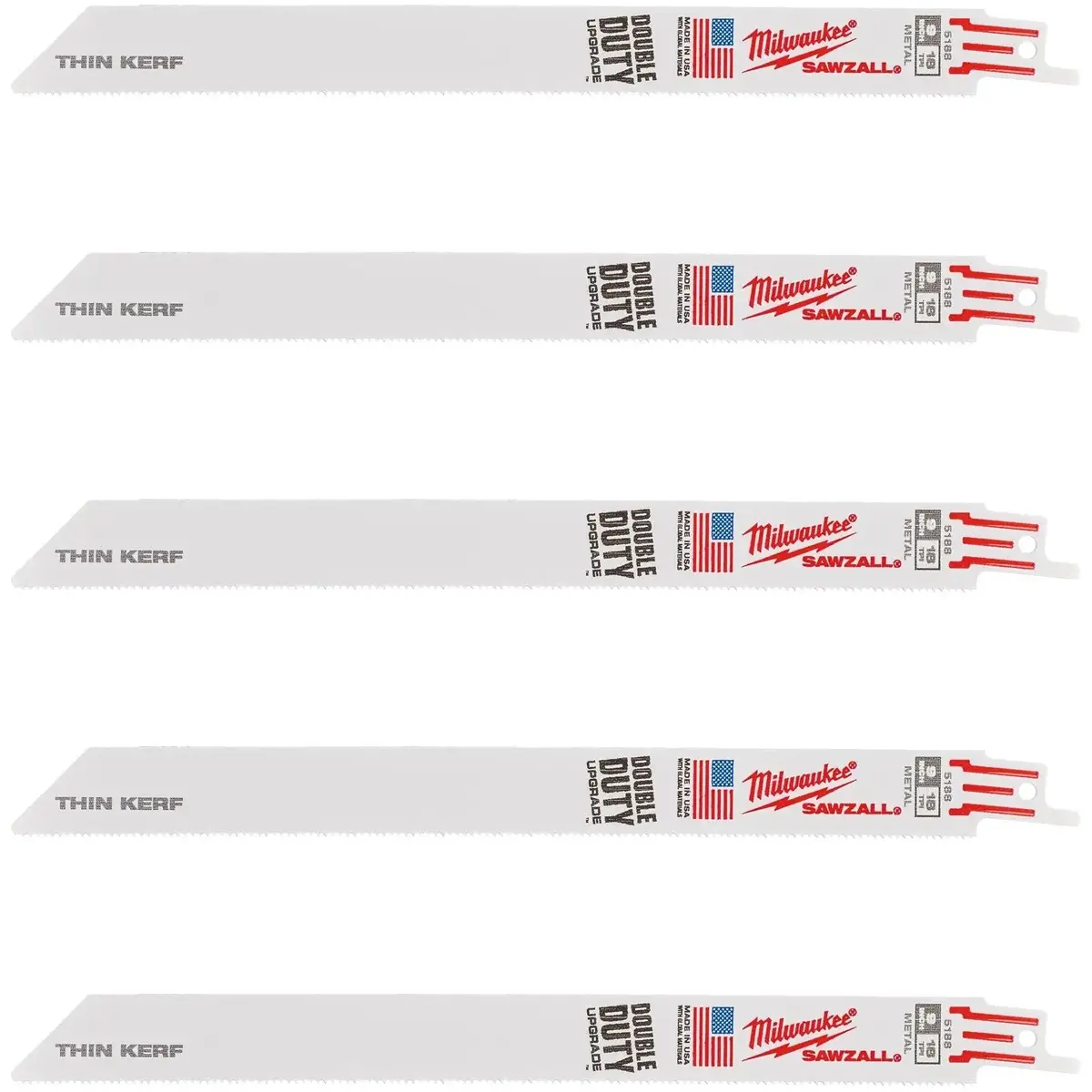 Milwaukee Sawzall Metal Thin Kerf Reciprocating Saw Blades 230Mm 18 Tpi 5 Piece 1