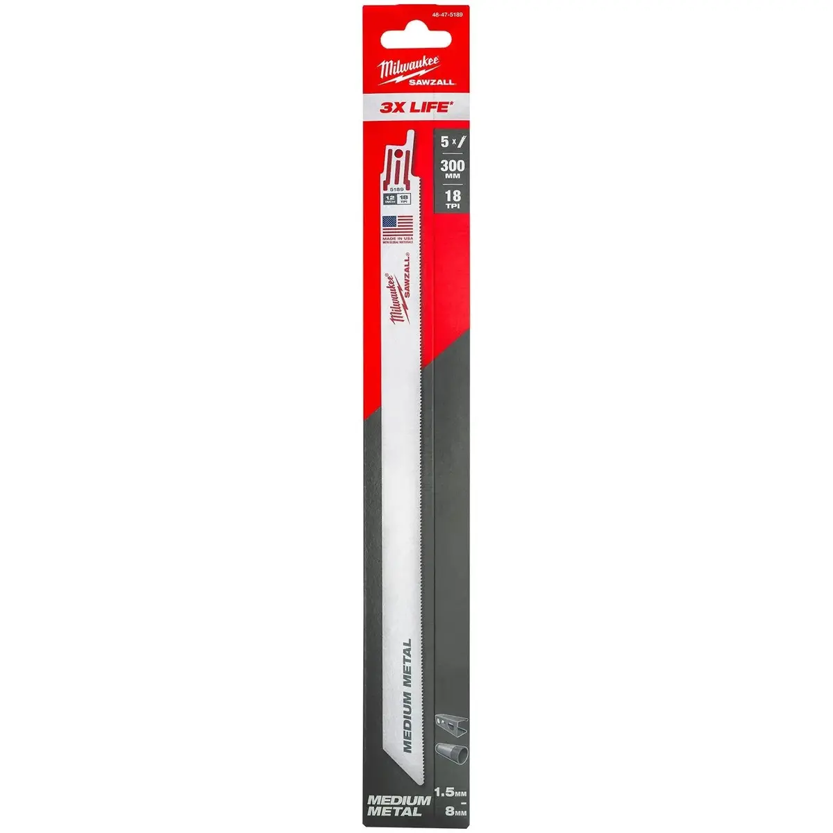 Milwaukee Sawzall Metal Thin Kerf Reciprocating Saw Blades 300Mm 18 Tpi 5 Piece 1