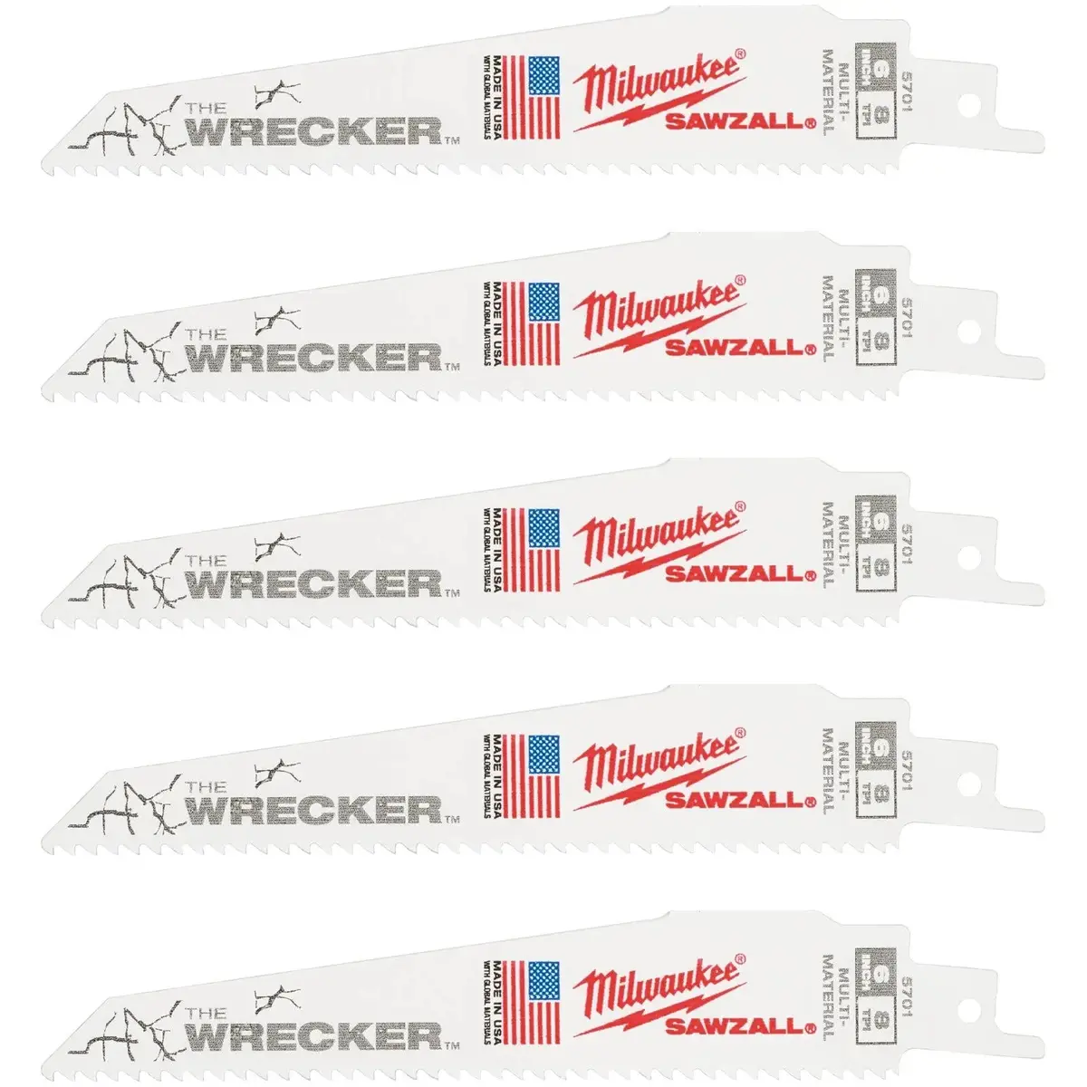 Milwaukee Sawzall Multi Material Wrecker Reciprocating Saw Blade 150Mm 7/11 Tpi 5 Piece 1