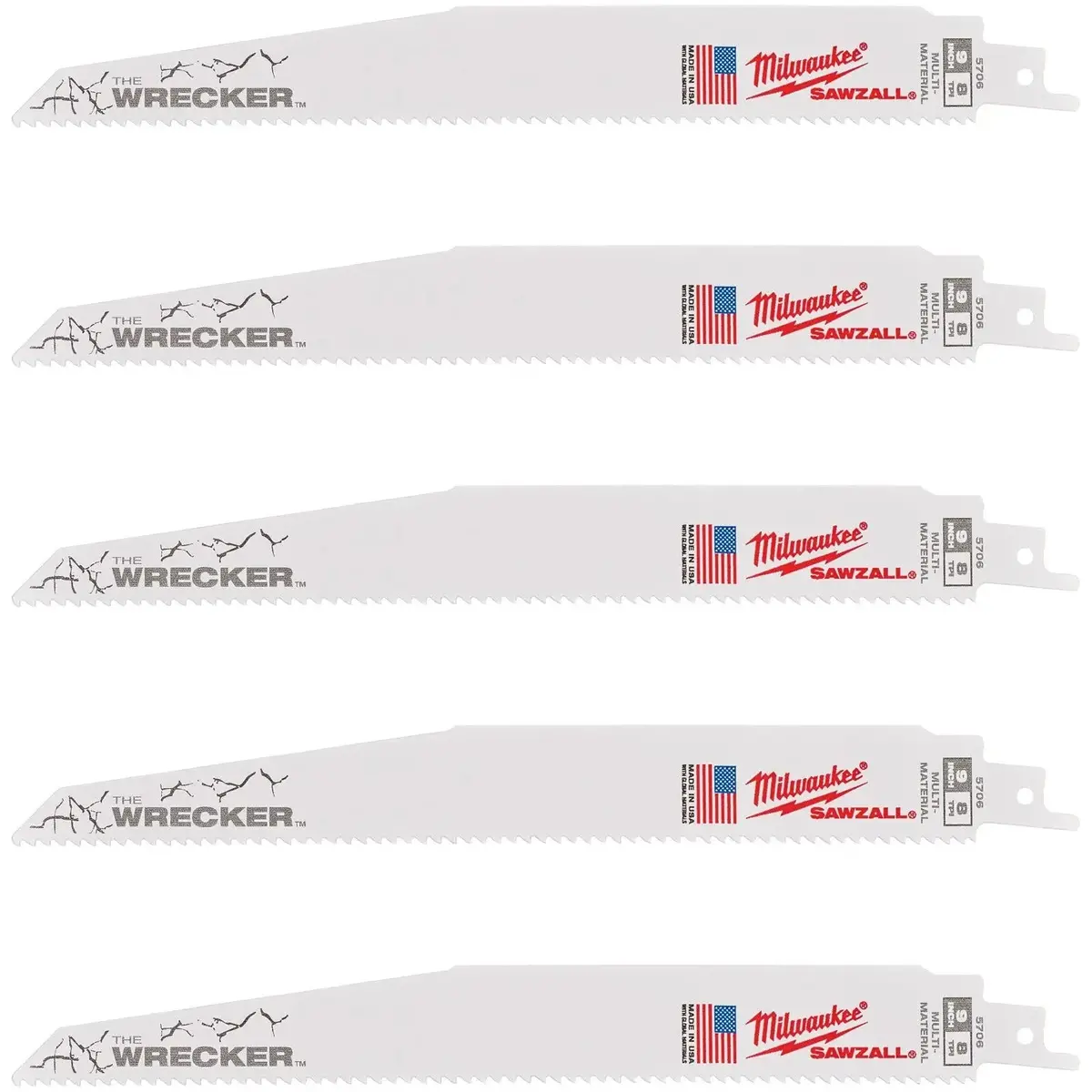 Milwaukee Sawzall Multi Material Wrecker Reciprocating Saw Blade 230Mm 7/11 Tpi 5 Piece 1