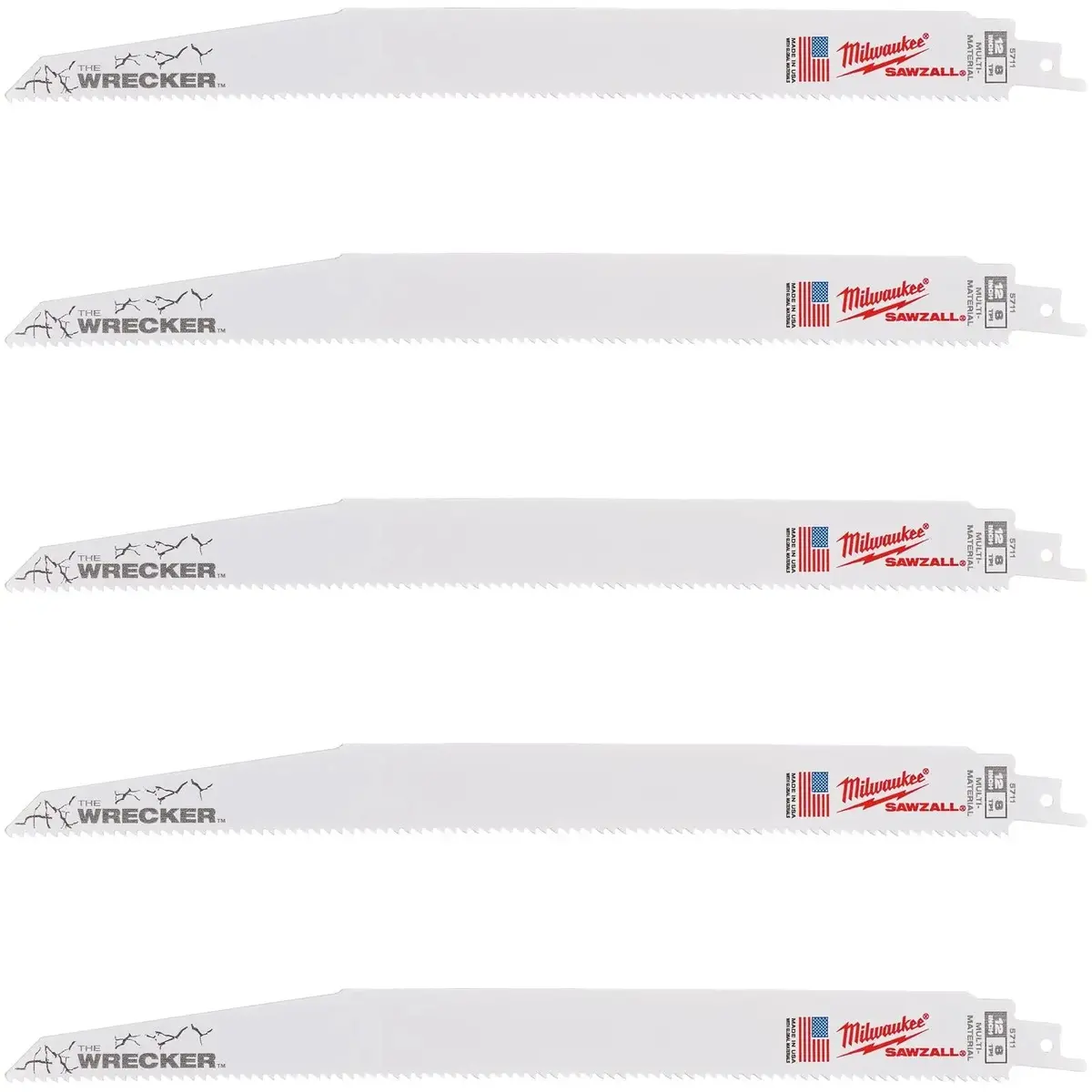 Milwaukee Sawzall Multi Material Wrecker Reciprocating Saw Blade 300Mm 7/11 Tpi 5 Piece 1
