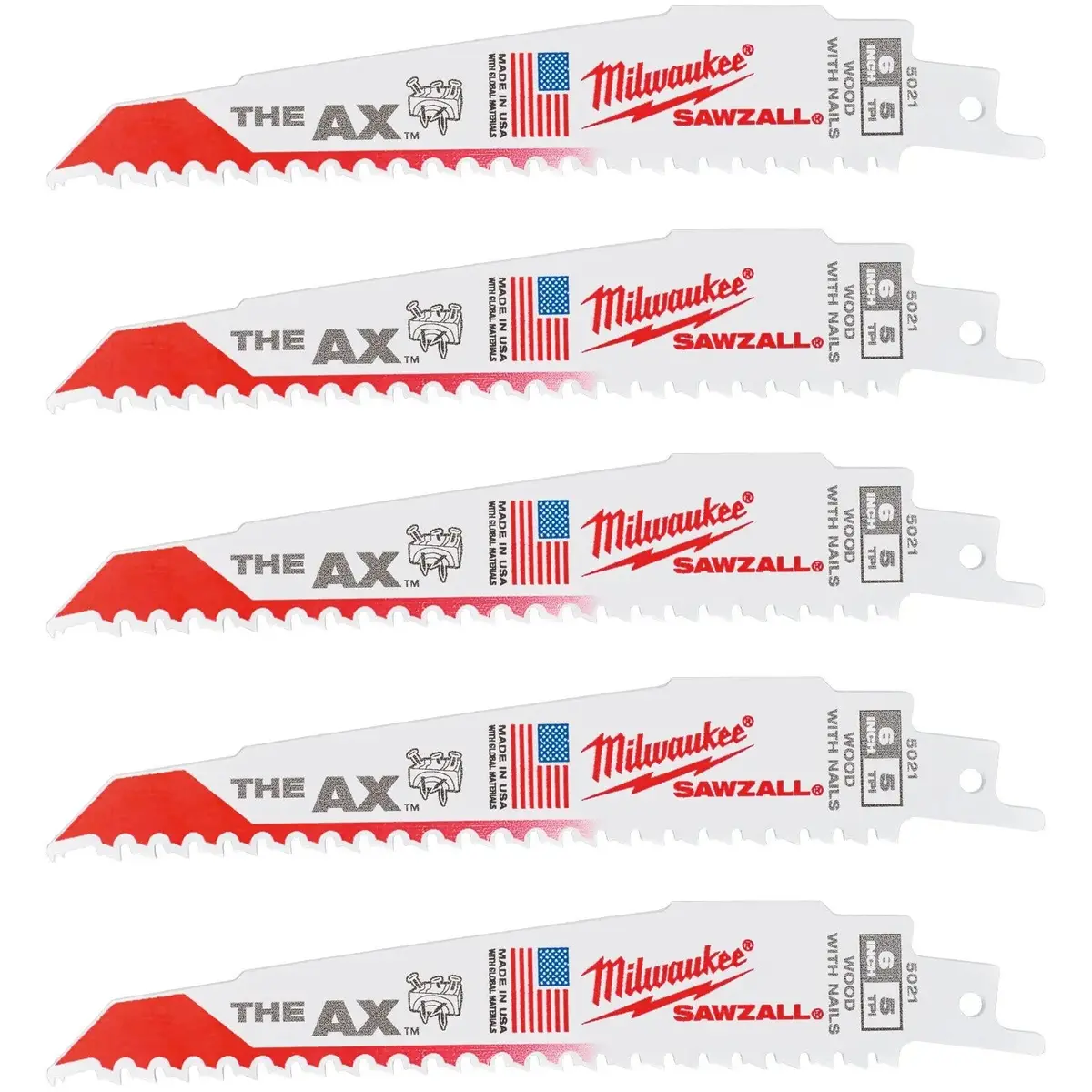 Milwaukee Sawzall Wood With Nails Ax Demolition Reciprocating Saw Blades 150Mm 5 Tpi 5 Piece 1