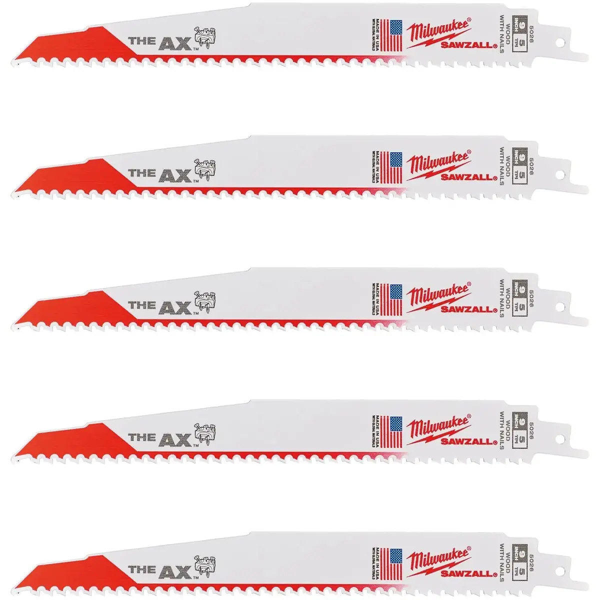 Milwaukee Sawzall Wood With Nails Ax Demolition Reciprocating Saw Blades 230Mm 5 Tpi 5 Piece 1